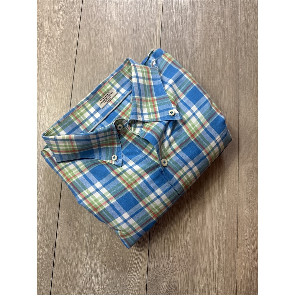 Peter Millar Linen Blend Shirt Men's XL Blue Plaid Long Sleeve Button Down